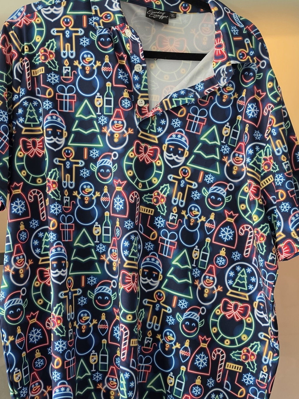 Sunday Swagger - Festive Neon Holiday Print Polo Shirt